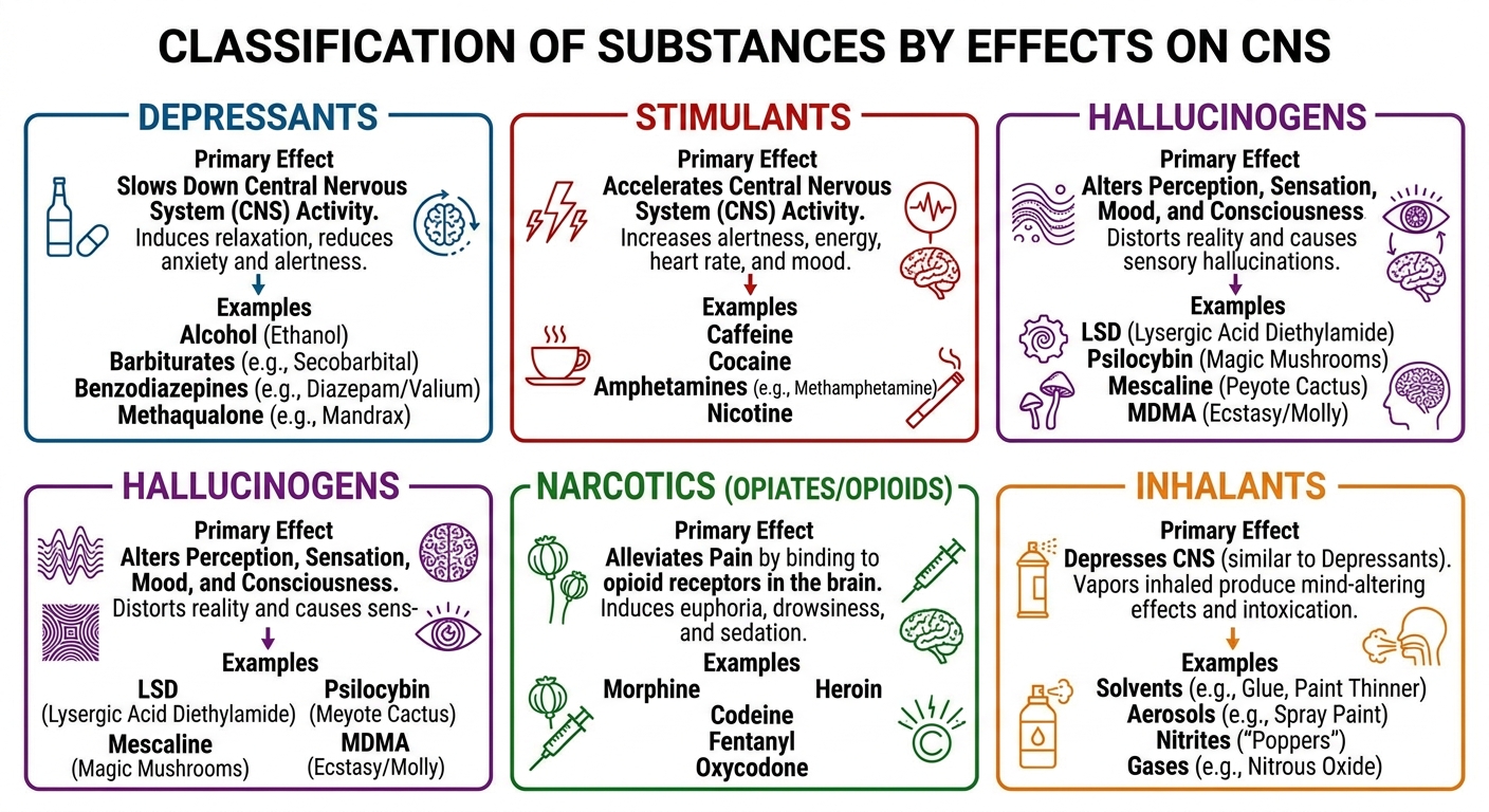 CLASSIFICATION OF SUBSTANCES BY EFFECTS ON CNS