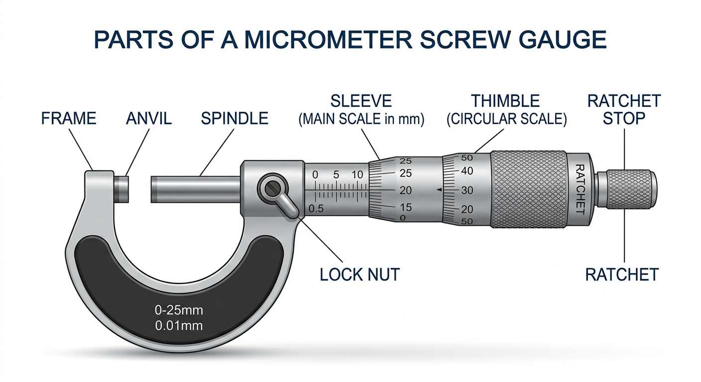 PARTS OF A MICROMETER SCREW GAUGE