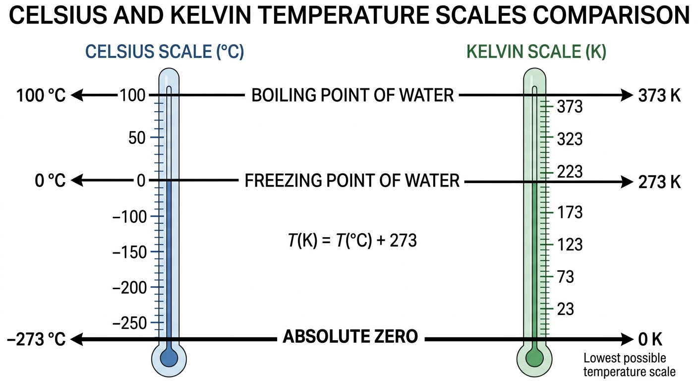 CELSIUS AND KELVIN TEMPERATURE SCALES COMPARISON